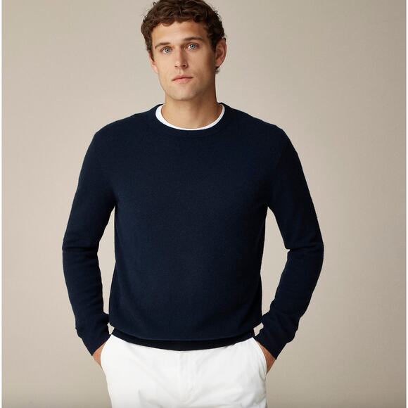 J.Crew Cashmere Crewneck Sweater Navy Classic Preppy Long Sleeve Mens Large NWT - Picture 1 of 14